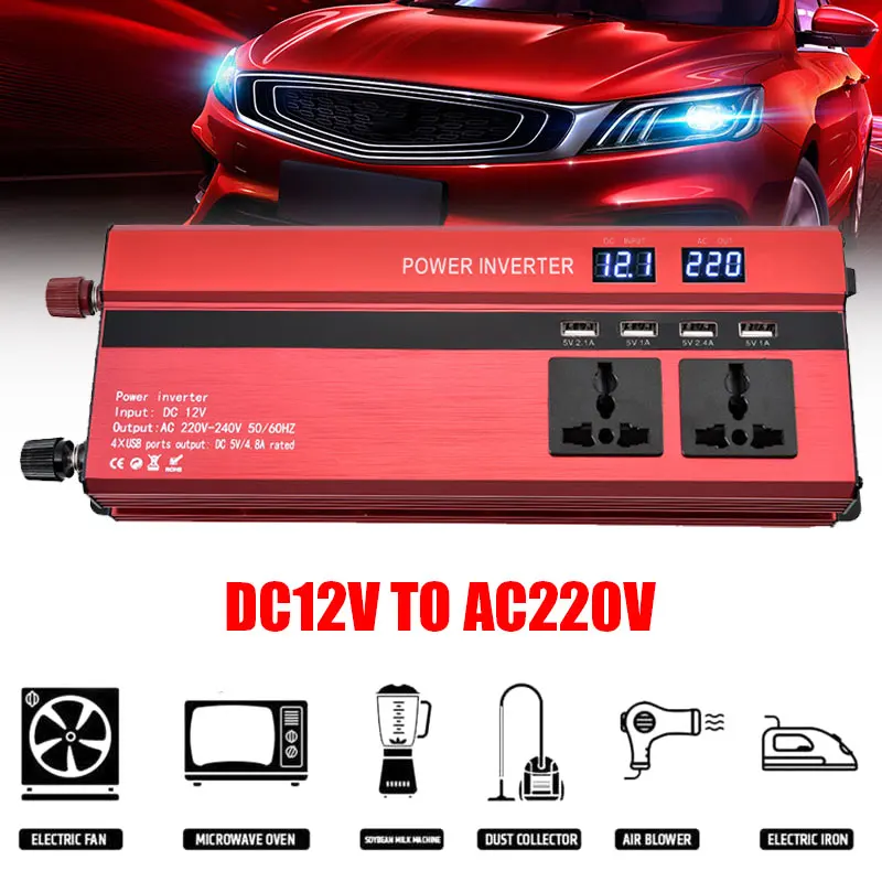 

Vehemo DC12V To AC220V 1200W Peak Auto Inverter Solar Power Inverter LED Portable Aluminium Alloy Charger Car Inverter