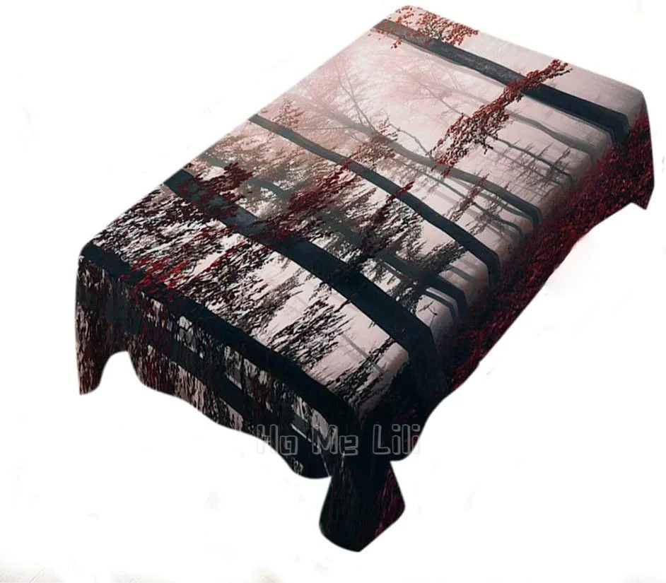 

Forest Tablecloth Home Decor Fog Dreamy Forest Tree Maple Leaf Mist Sunshine In Autumn Polyester Fabric