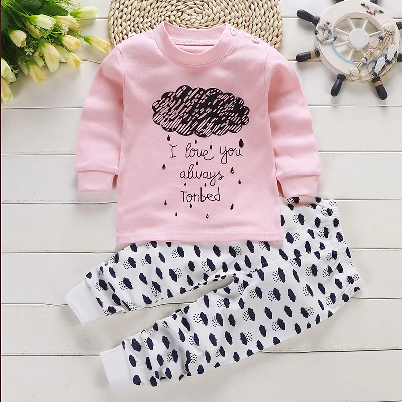 clothing kid suit 6M 12M 3T 5T Girls Pajama Sets Long Sleeve Girl Children's Set Cotton O-neck Sleepwear Kids Clothes Suit Toddler Rabbit Swan Cat children's clothing sets expensive