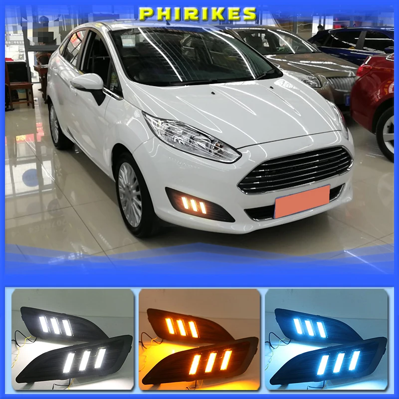 

1Pair DRL For Ford Fiesta 2013 2014 2015 2016 Daytime Running Lights Fog head Lamp cover car styling white Daylight