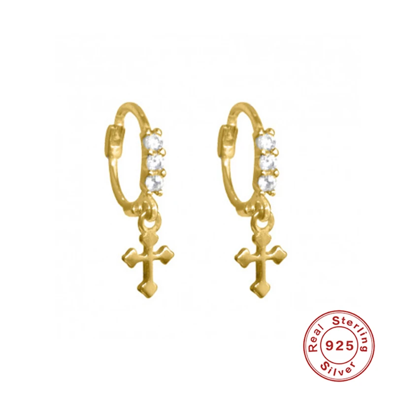 

925 Sterling Silver Hoop Earrings For Women Cross Zircon Crystal Earring Hoops Earings Luxury Circle Round Jewelry Pendientes