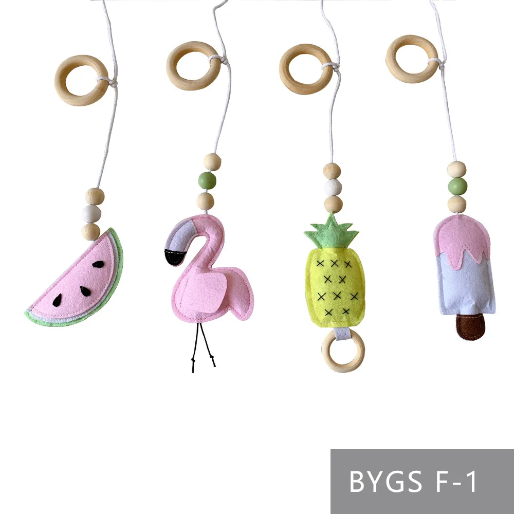 Baby Play Gym Frame Wooden Beech Activity Gym Frame Stroller Hanging Pendants Toys Teether Ring Nursing Rattle Toys Room Decor