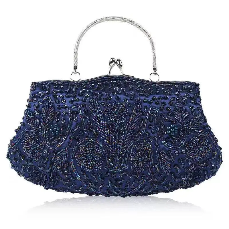 Вечерняя сумочка в винтажном стиле, расшитая блестками ручная работа, вышитая бисером, вечерние сумочки-клатчи, сумочки, женские сумки-мессенджеры Crossbady - Цвет: blue
