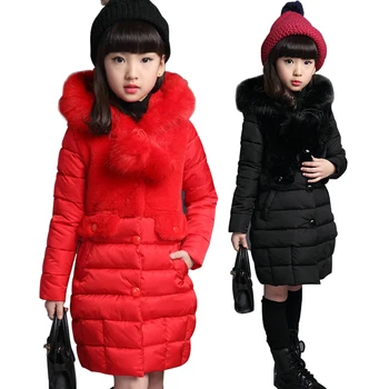 

New Children's Winter Down Coat for Girls Fashion Warm Thicken Cotton Jacket for Girls Baby Kids Long Clothing Add Velvet Parkas