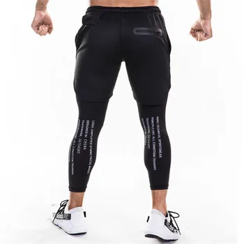 Running Sweatpants Men Shorts And Leggings 2in1 Sportswear Gym Joggers Pants Drawstring Waist Casual Pants Zipper Sport Trousers 4