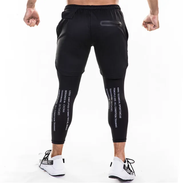 Running Sweatpants Men Shorts And Leggings 2in1 Sportswear Gym Joggers Pants Drawstring Waist Casual Pants Zipper Sport Trousers 4