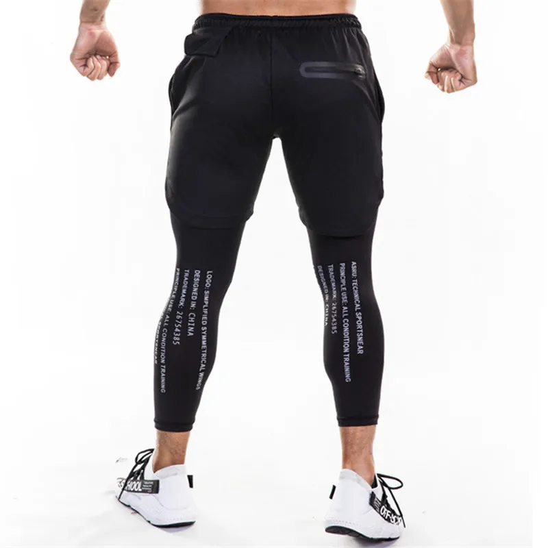 Men Jogging Pants 2 in 1 Running Shorts 