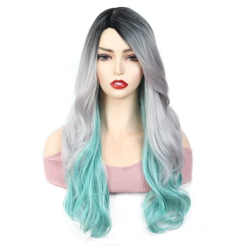 

X-TRESS Wavy Synthetic Hair Wigs Ombre Gray Green 3 colors Hairstyle Heat Resistant Fiber Machine Made Wig For Women Cosplay