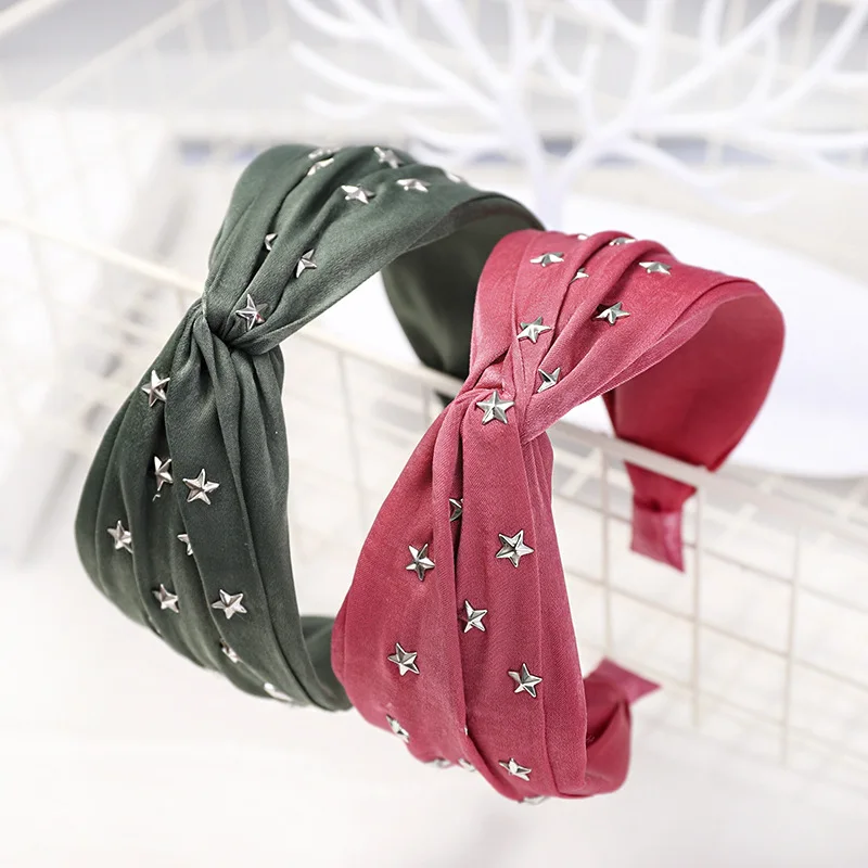 

Vintage Bohemian Satin Cross Headband With Star Stamping Hairband Hair Accessories