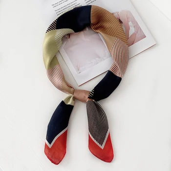 

70cm silk scarf women 2020 New elegant chic small square scarves Color stitching rhombus professional decorative scarf headband