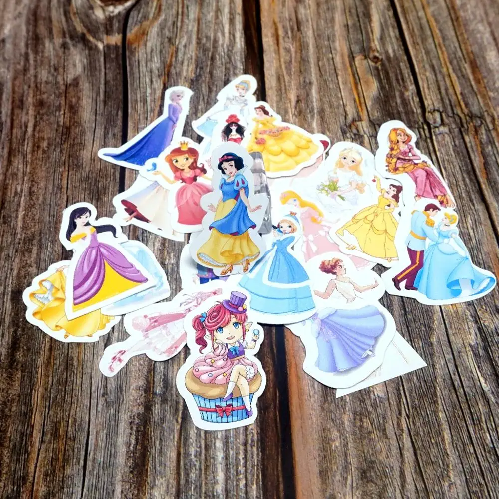 23PCS/Lot Princess Waterproof Stickers DIY Diary Laptop Phone Suitcase Stickers Kids Girls Students Cute Cartoon Gift Stickers