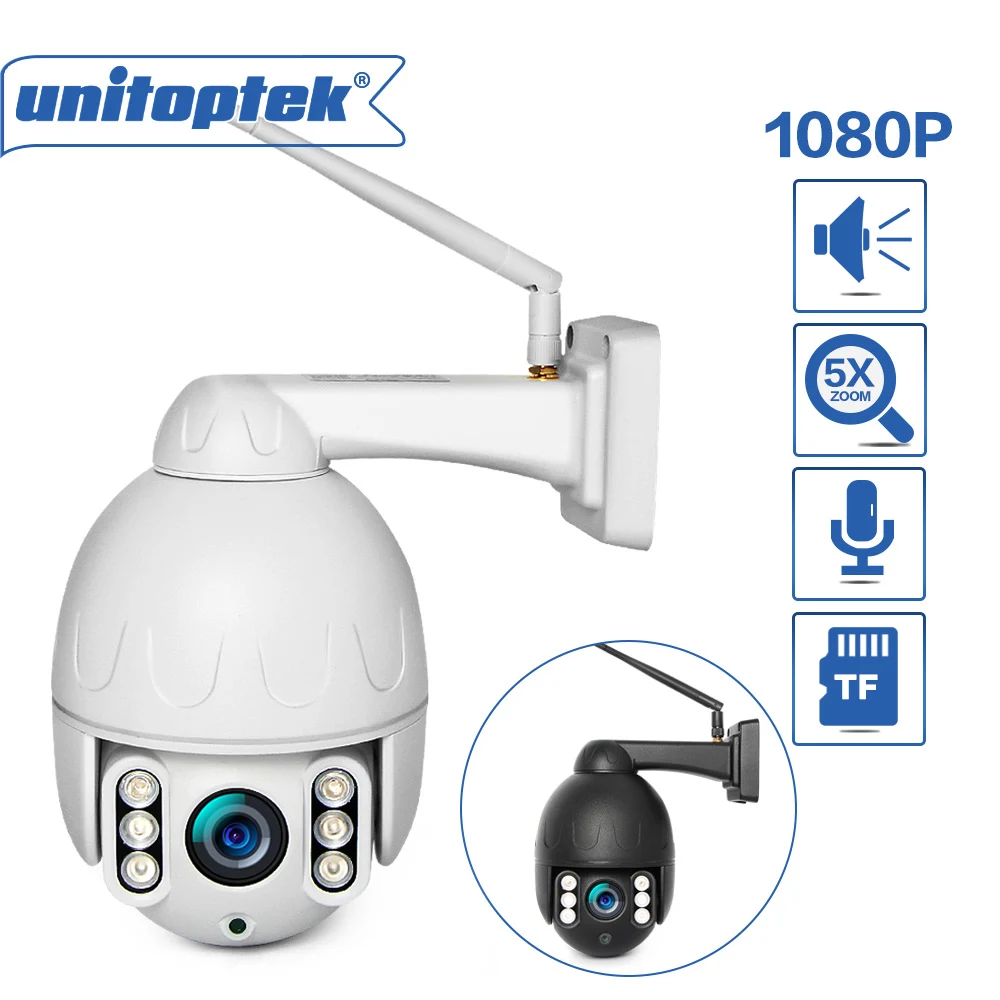 Беспроводная PTZ купольная камера видеонаблюдения IP Wi Fi 2 Мп 1080P 5 кратный зум