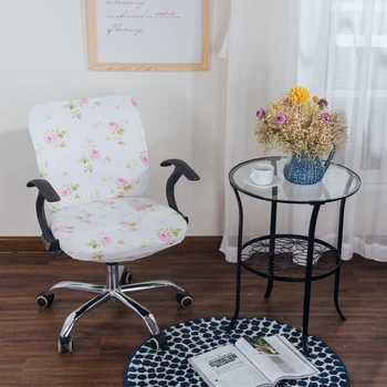 

Thumbedding Rose Chair Cover Computer Office Fresh Elastic White Split Seat Cover Kitchen Anti-dust Comfortable For Armchair