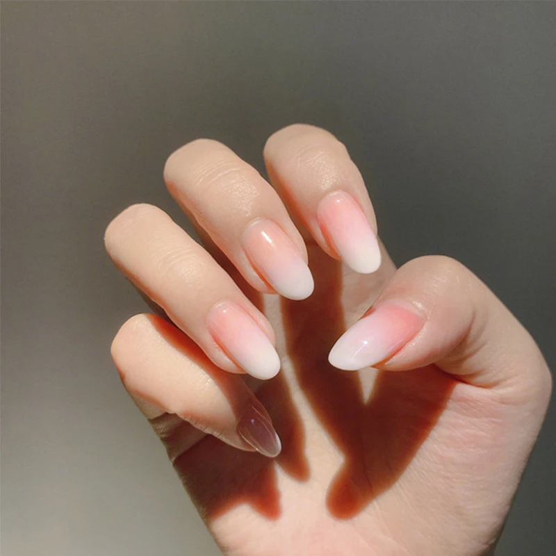 

24pcs/Set Round Head False Nails Pre-finished Long European White Gradient Full Cover Fake Nails Beauty Nail Art Tools with Glue