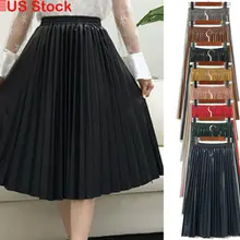 Женская плиссированная юбка из искусственной кожи с высокой талией, Повседневная Длинная юбка макси JS020