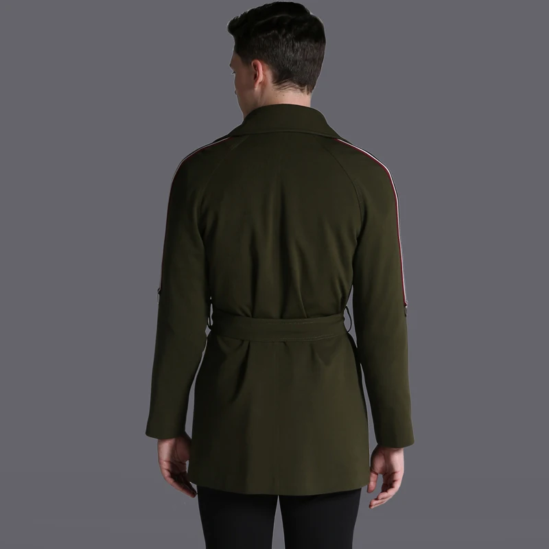 Minglu Mens Coats Male Trench Luxury Fahion Ribbon Decoration Army Green Men Windbreaker Plus Size 6xl Spring And Autumn Jackets