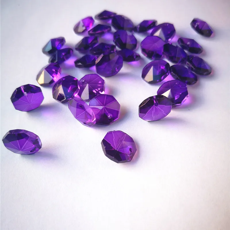 14mm Dark Purple Crystal Octagon Beads One Hole For Chandelier Parts Diy Beads Curtain Accessories Wedding Home Decor 100pcs