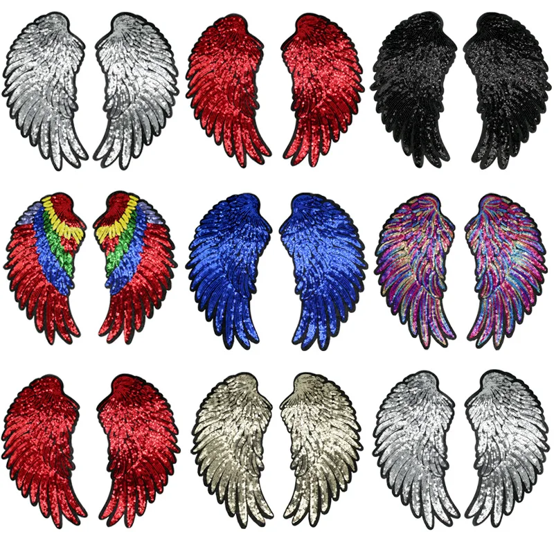 1 Pair Large Sequins Angel Wing Patches for Clothing Applique for Jeans DIY Accessories Sticker Iron on Patch Clothes 27cmx14cm