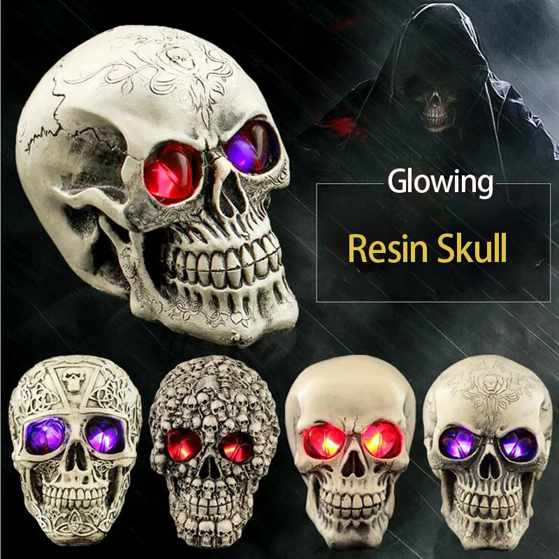 1pcs/lot Halloween Prop Glowing Skull Horrible Ghost Head Flash Light Resin Tricky Toys More Type For Party Club Decorations | Дом и сад