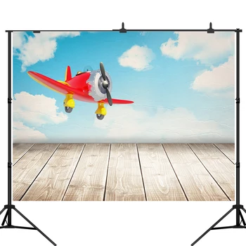 

Lyavshi Photography Backdrops Blue Sky Aircraft Background New Born Wooden floor Photo Booth Backdrop Fotografia