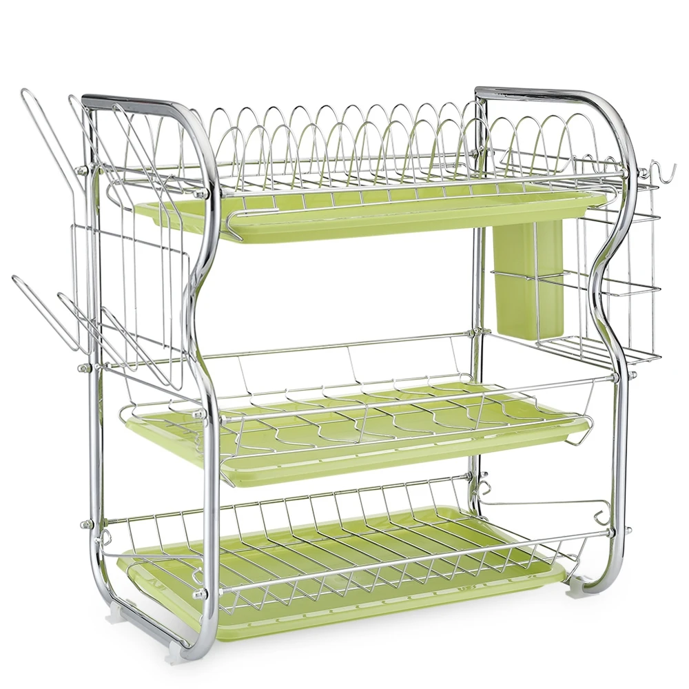 

Stainless Carbon Steel Tableware Storage Rack Three Layers Cup Holder Kitchen Storage Bowls Rack Dishes Holders Organization