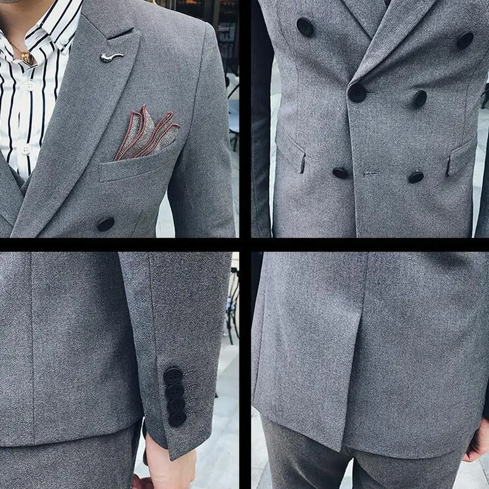 Модный мужской костюм комплект Slim Fit Комплект из 3 предметов, костюм-смокинг Свадебный, выпускной, для жениха, строгая одежда, костюмы пиджак для костюма Masculino(куртка+ брюки+ жилет