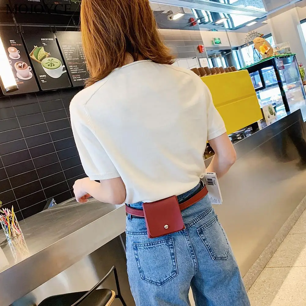 

Solid PU Leather Chest Bags Fashion Small Square Zipper Cute Waist Pack Women Casual Comfortable Single Layer Bags