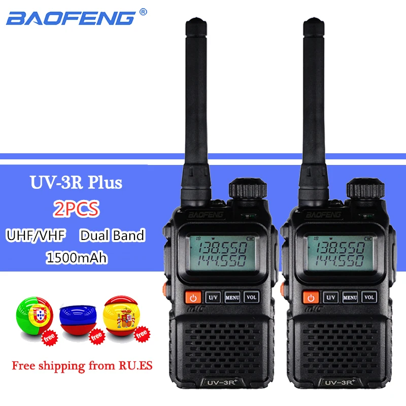 2 шт. BAOFENG UV-3R Plus двухдиапазонный беспроводной портативный CB Walkie Talkie UV3R+ домофон FM трансивер Ham Радио UV 3R двухстороннее радио