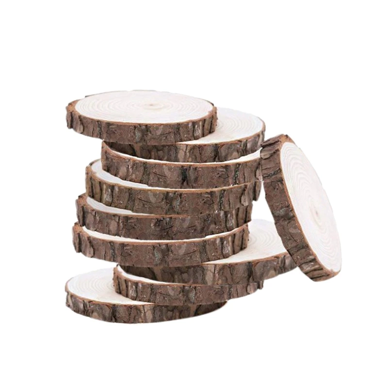 

10pcs 10-12CM Wood Log Slices Discs Wooden Craft Embellishment for DIY Crafts Wedding Centerpieces