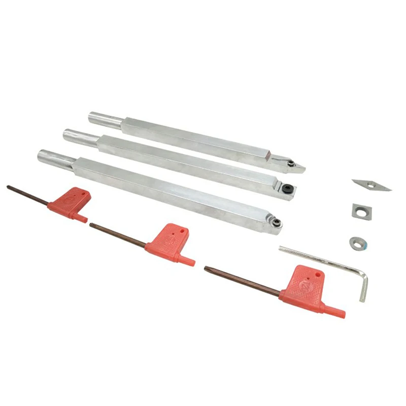 Трехкомпонентный твердосплавный токарный инструмент со сменной ручкой для токарного станка по дереву, цементированный карбид(3 инструмента с синей ручкой