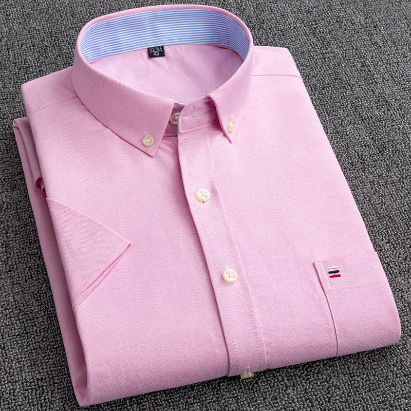 Men Short Sleeve Cotton Oxford Shirts Size S -7XL Summer Business Casual