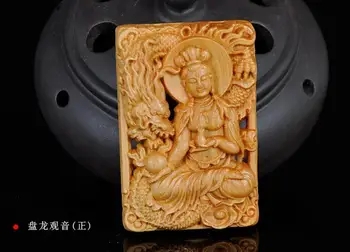 

LETSFUN Fine Jewelry Chinese Taihang Cliff Cypress Carved Dragon and Guanyin Bodhisattva Pendant Free Shipping