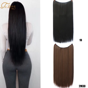 

TALANG red fishing line hair extension portable long straight hair clip 24 inch synthetic brown black ladies natural wig
