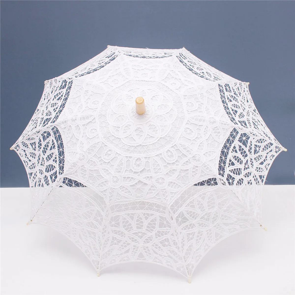 Белый New Ivory White Wedding Umbrella Pure Cotton Lace Embroidery Bridal Umbrella White Beige Sun Umbrella Parasol Prop Decoration - Цвет: Белый