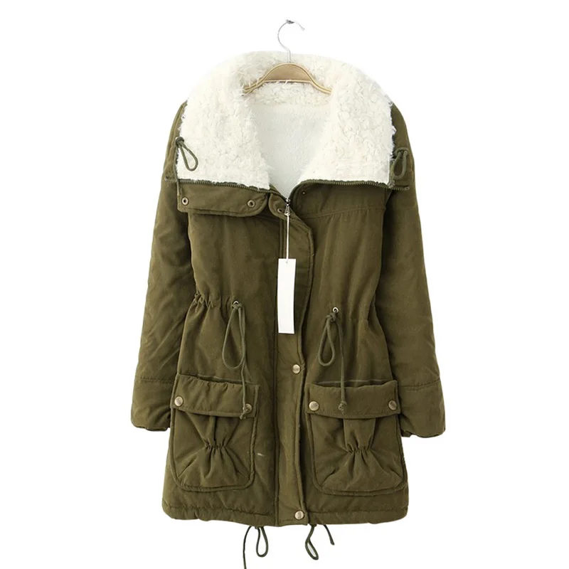 Army Green LOOZYKIT, зимнее пальто для женщин, модный бренд, свободная верхняя одежда,, Femme, средней длины, ватная куртка, ватная парка, Mujer размера плюс - Цвет: Army Green