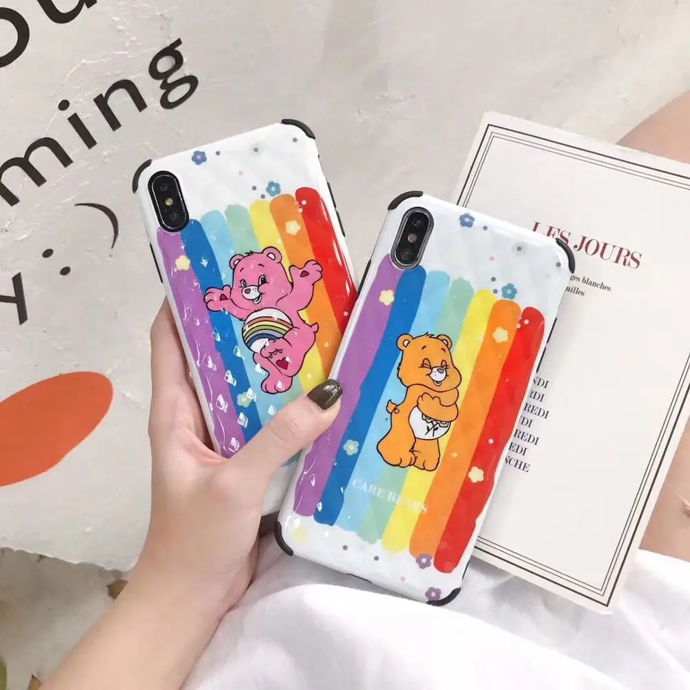 

ORYKSZ Cute Rainbow Bear Silicon Phone Case For iphone 7 XS MAX Back Cover For iphone 6 6S 7 8 Plus X XR Glossy Back Cover Coque