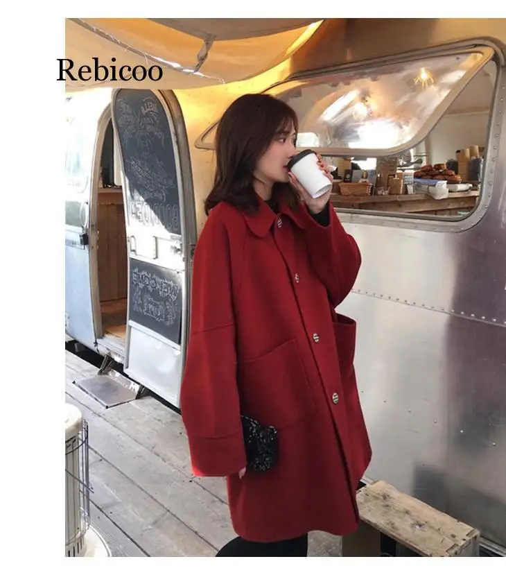 Пальто женское зимнее Новое корейское пальто Свободное повседневное толстое черное шерстяное пальто женское длинное пальто больших размеров