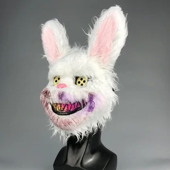 

Halloween Cosplay Bloody Rabbit Mask Masquerade Horror Masks Party Props Carnaval Scary Plush Mask Toy Costume