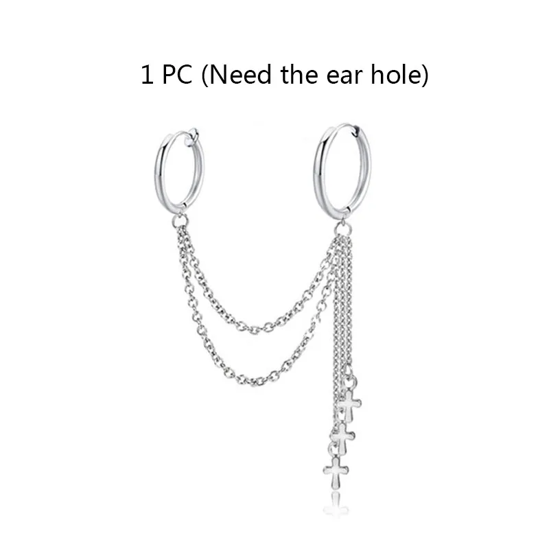 1pc hoop earrings Панк мужские серьги из нержавеющей стали сережки-крестики для женщин женские хип-хоп Многослойные кисточкой цепи клип на серьги вечерние ювелирные изделия - Окраска металла: 1pc hoop earrings
