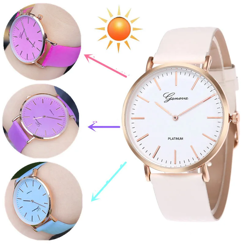 Leecnuo, женские часы в простом стиле, ультрафиолет, меняющие цвет, часы, защита от солнца, УФ, меняющие цвет, наручные часы, женские модные кварцевые часы