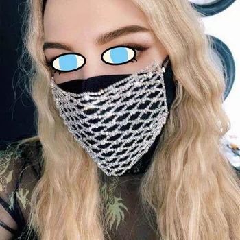 

Rhinestone Face Mouth Mask Anti-Dust Fog Pollution Protective Washable Reusable Sexy Woman Crystal Party Masks Fashion Máscara