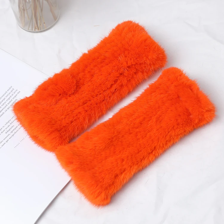 20cm length Color 2 Женские меховые перчатки длиной 20 см, женские вязаные меховые варежки из натурального меха норки, русская Новинка, черные, коричневые однотонные перчатки из натурального меха - Цвет: 20cm length Color 2