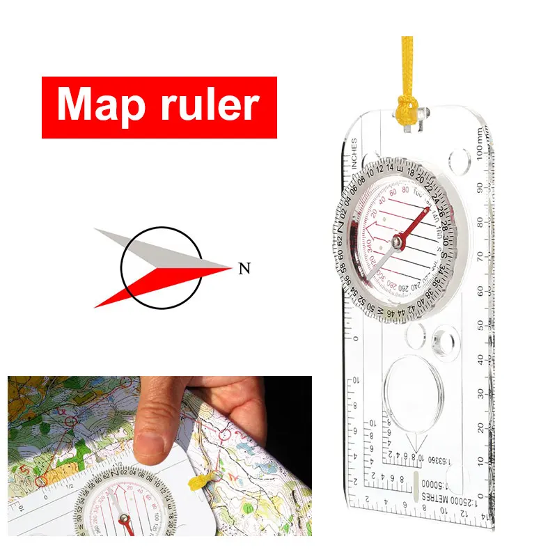 Refined Outdoor Tool Direction Dial Compass Scale Waterproof Military ABS Transparent Map Ruler Hunting Portable