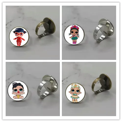 

Cartoon LOL doll ring cute baby flash princess dress doll glass dome ring anime children birthday gift