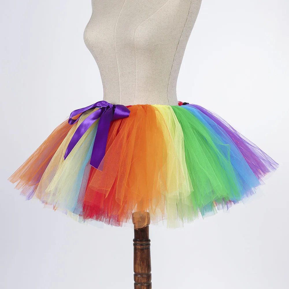 Falda mullida de arco iris para mujer, tutú por encima de la rodilla, disfraz de payaso, unicornio, para adultos, fiesta de cumpleaños -