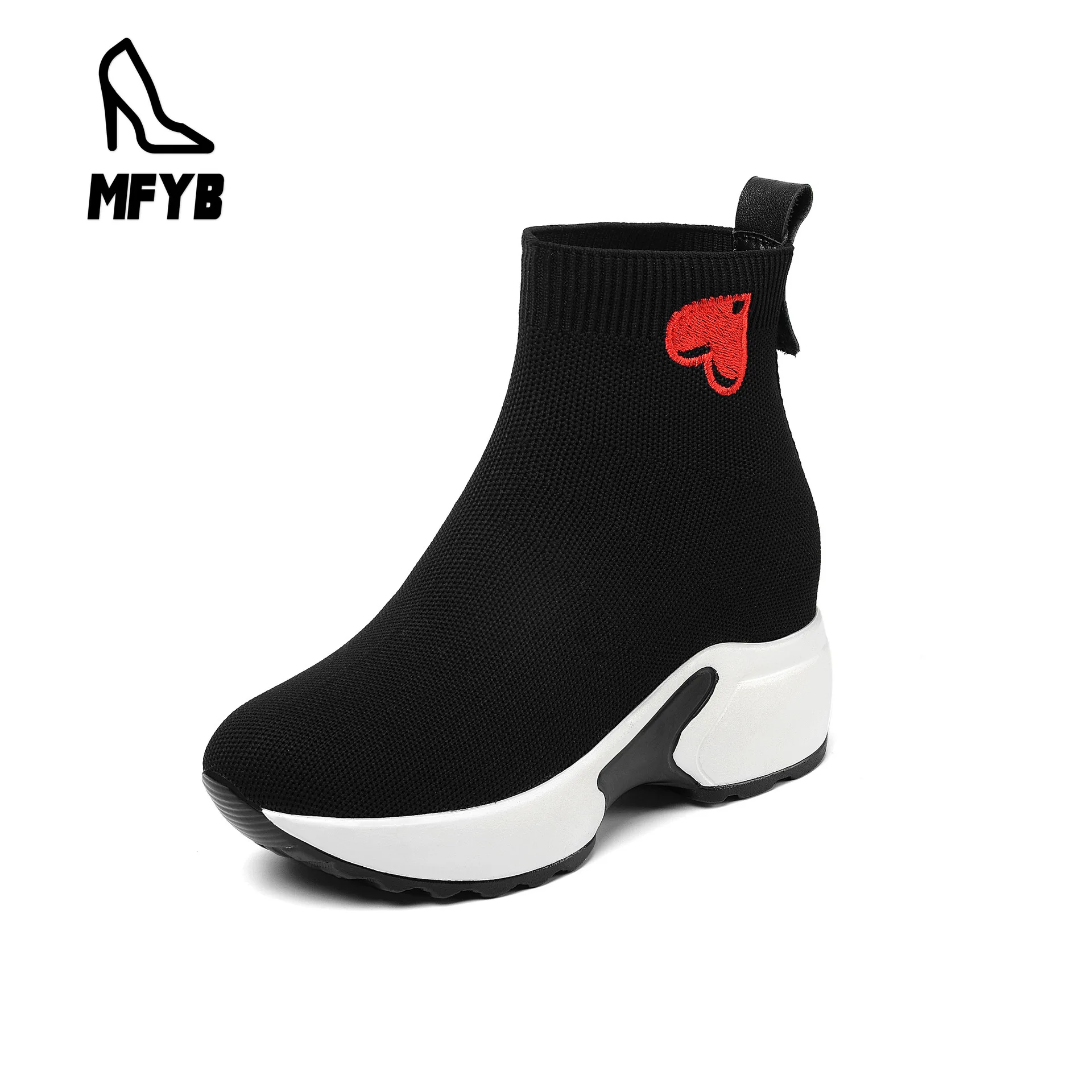 

MFYB Women's boots 2019 winter new fashion round head thick platform waterproof knit wool low tube women's boots 34-40