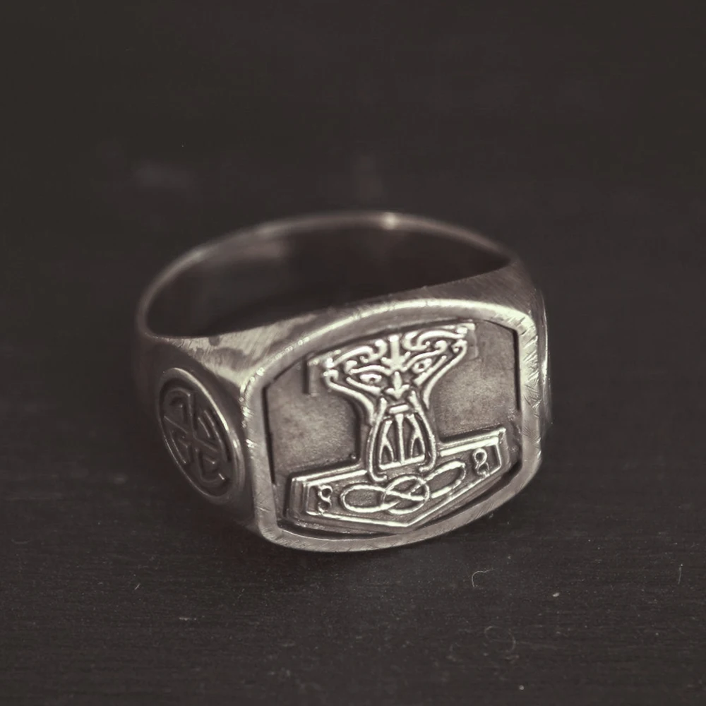 

EYHIMD Nordic Thor Hammer Signet Rings Men Viking Pagan Mjolnir Protection Ring Norse Amulet Jewelry