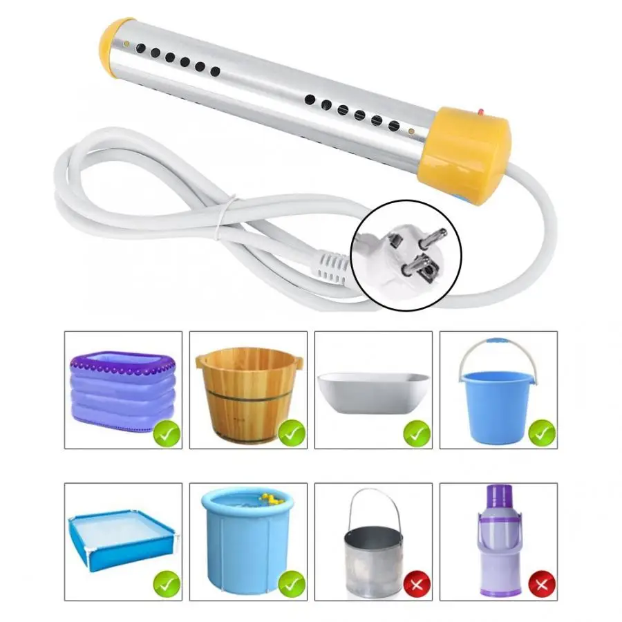 Electric Water Heater 1500W 220V Immersion Water Heating Boiler Pool Home Travel Bath Shower Hot Heater Rod