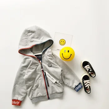 

2020 Children's Outwear Coat Fleece Lining Gray Colour Hooded Kids Boys Girls Jacket