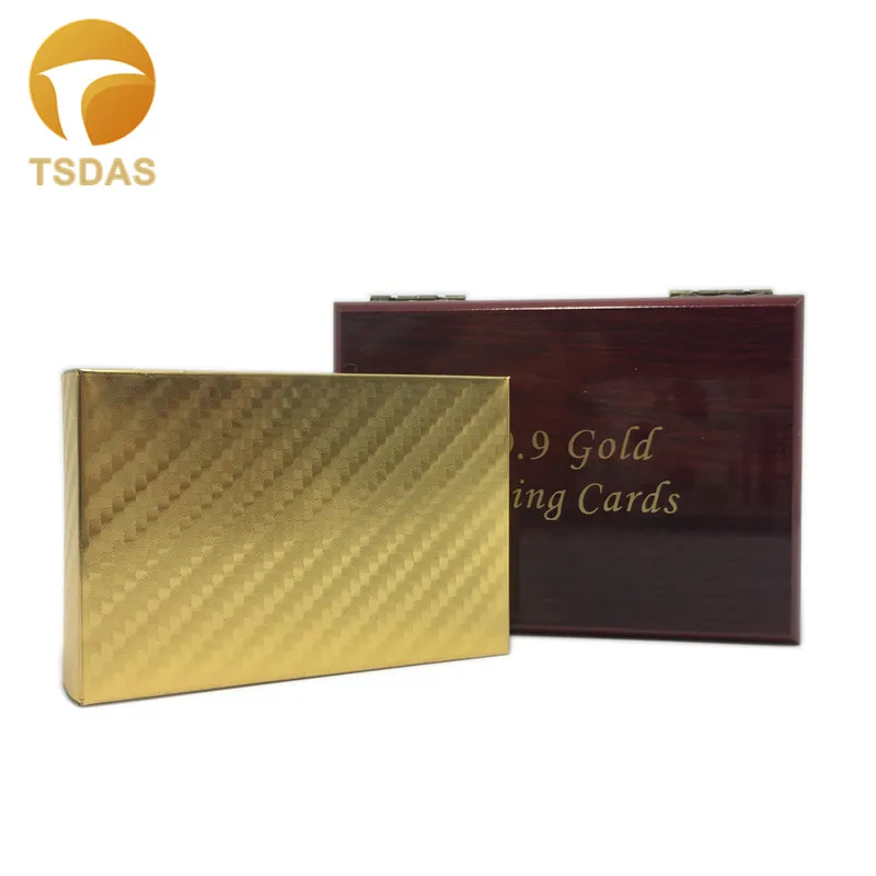 Normal Style Waterproof Plastic Playing Card With Wooden Box Golden Poker Cards 24K Gold Foil Plated as Wedding Gift|cards 24k|card cardcards playing